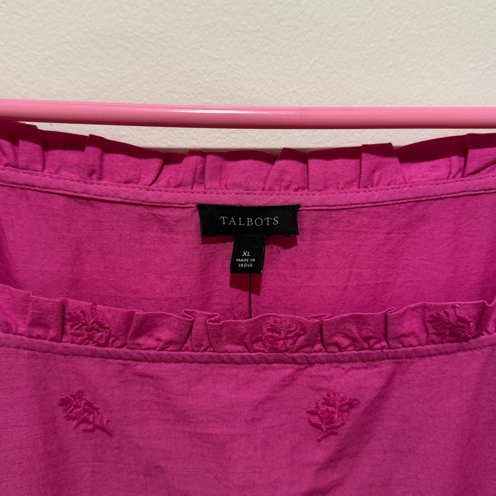 NWT Talbots Bright Pink Floral Embroidered Square Neck Top, Women's XL - Picture 5 of 12
